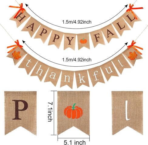 2 قطعان هابي سقوط لافتة شاكرين لافتة الشكر لافتة عيد الشكر لطفح Mantle Pumpkin Maple Leaf Garland لخريف عيد الشكر ديكور in Saudi Arabia