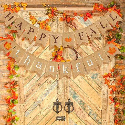 2 قطعان هابي سقوط لافتة شاكرين لافتة الشكر لافتة عيد الشكر لطفح Mantle Pumpkin Maple Leaf Garland لخريف عيد الشكر ديكور in Saudi Arabia
