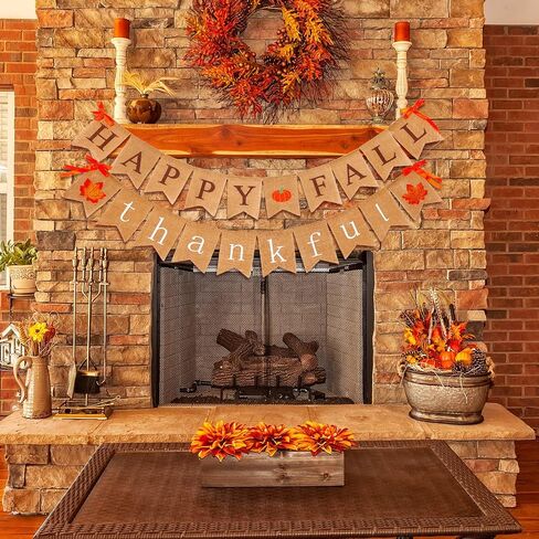 2 قطعان هابي سقوط لافتة شاكرين لافتة الشكر لافتة عيد الشكر لطفح Mantle Pumpkin Maple Leaf Garland لخريف عيد الشكر ديكور in Saudi Arabia