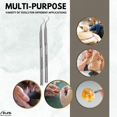 Clay Needle Tool 2Pcs Stainless Steel Professional Pin Needle Detail Tool for Ceramic Polymer Clay Sculpture Modeling to Make Intricate Design Detailing (Hook) in Kuwait
