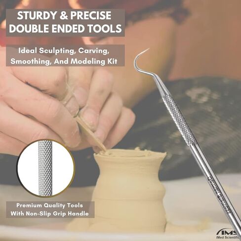 Clay Needle Tool 2Pcs Stainless Steel Professional Pin Needle Detail Tool for Ceramic Polymer Clay Sculpture Modeling to Make Intricate Design Detailing (Hook) in Kuwait