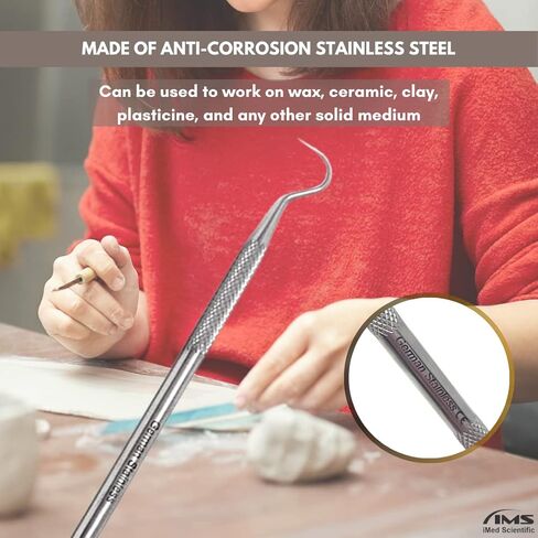 Clay Needle Tool 2Pcs Stainless Steel Professional Pin Needle Detail Tool for Ceramic Polymer Clay Sculpture Modeling to Make Intricate Design Detailing (Hook) in Kuwait