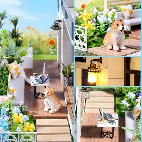 Spilay Dollhouse Miniature مع الأثاث ، DIY Wooden Crafts Doll House Mini Handmade Kit ، 1: 24 Scale Creative Room Idea Gift for البالغين عاشق صديق (أنيقة وهادئة مع صندوق موسيقى الغبار) in Kuwait