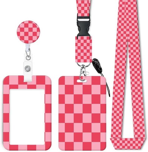 ID Badge Holder with Retractable Lanyard, Badge Holders Reel with 360 Degrees Rotate Carabiner Clip for Women, Teachers, Nurses, Doctor,Students, Office(Pink Plaid) in Saudi Arabia