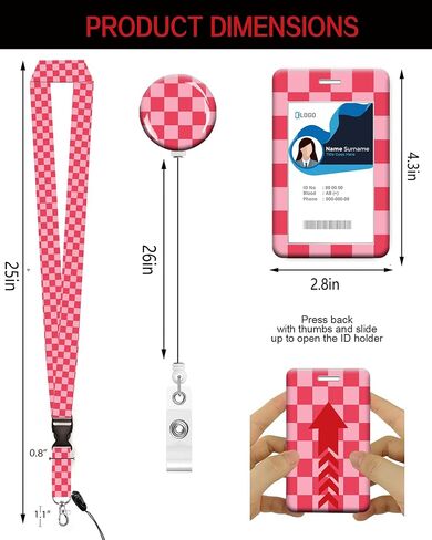 ID Badge Holder with Retractable Lanyard, Badge Holders Reel with 360 Degrees Rotate Carabiner Clip for Women, Teachers, Nurses, Doctor,Students, Office(Pink Plaid) in Saudi Arabia