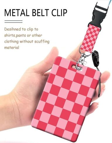 ID Badge Holder with Retractable Lanyard, Badge Holders Reel with 360 Degrees Rotate Carabiner Clip for Women, Teachers, Nurses, Doctor,Students, Office(Pink Plaid) in Saudi Arabia