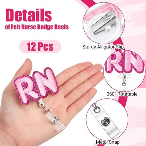 12 Pcs Breast Cancer Awareness Badge Reels Pink Ribbons Felt Retractable Badge Holder with Alligator Clip for Nursing ID Name Tag Card, Office Nurse, Medical Assistant Student Doctor in Saudi Arabia