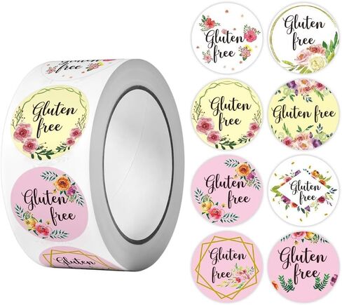 Gluten-Free Sticker Labels for Foods with Self-Adhesive Seal 1-Inch Gluten-Free Rotary Label Stickers for Containers Jars Glass Bottles Envelopes Bread Bags, 500 Pieces/Rolls in Saudi Arabia