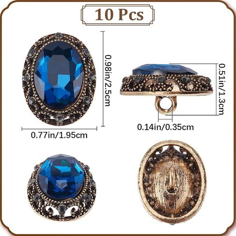 GorgeCraft 10pcs كاملة البيضاوي قطع الزركون الزركون وحجر الراين الخمر النحاس هول جوفاء المعادن أزرار المعطف in Saudi Arabia