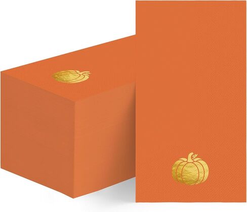Horaldaily 100 Fall Disposable Paper Decorative Guest Napkins, Thanksgiving Autumn Harvest Gold Foil Pumpkin Hand Towel for Party Lunch Dinner Kitchen Bathroom in Saudi Arabia