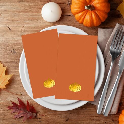 Horaldaily 100 Fall Disposable Paper Decorative Guest Napkins, Thanksgiving Autumn Harvest Gold Foil Pumpkin Hand Towel for Party Lunch Dinner Kitchen Bathroom in Saudi Arabia