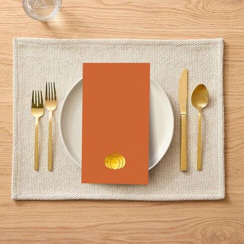 Horaldaily 100 Fall Disposable Paper Decorative Guest Napkins, Thanksgiving Autumn Harvest Gold Foil Pumpkin Hand Towel for Party Lunch Dinner Kitchen Bathroom in Saudi Arabia
