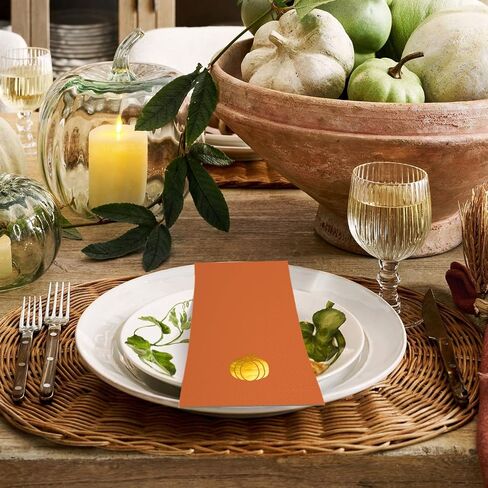 Horaldaily 100 Fall Disposable Paper Decorative Guest Napkins, Thanksgiving Autumn Harvest Gold Foil Pumpkin Hand Towel for Party Lunch Dinner Kitchen Bathroom in Saudi Arabia