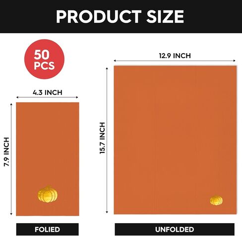Horaldaily 100 Fall Disposable Paper Decorative Guest Napkins, Thanksgiving Autumn Harvest Gold Foil Pumpkin Hand Towel for Party Lunch Dinner Kitchen Bathroom in Saudi Arabia