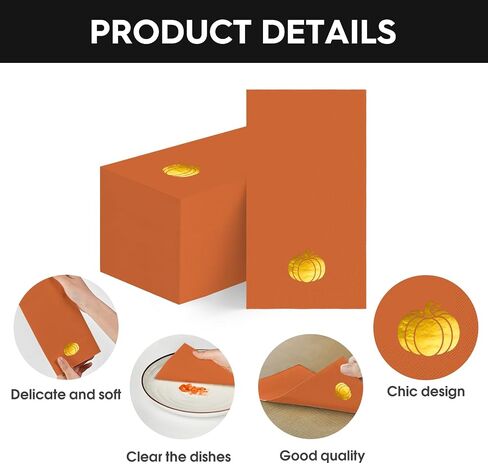 Horaldaily 100 Fall Disposable Paper Decorative Guest Napkins, Thanksgiving Autumn Harvest Gold Foil Pumpkin Hand Towel for Party Lunch Dinner Kitchen Bathroom in Saudi Arabia