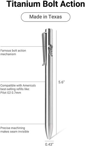 Titanium Bolt Action Pen - Standard Length - 100% Made in the USA - All-Metal Construction - Guaranteed for Life in Saudi Arabia
