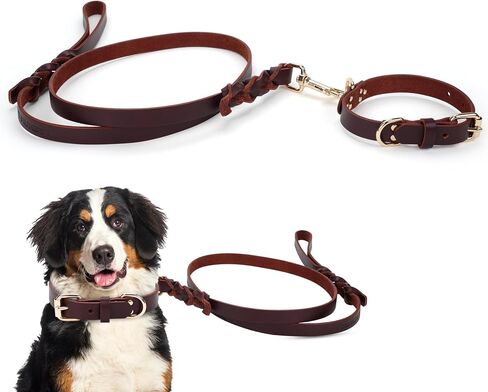 100% Real Leather Dog Collar and Leash Set, Premium Adjustable Fit with Durable Buckle, Stylish Comfort for Dogs (Small) in Saudi Arabia