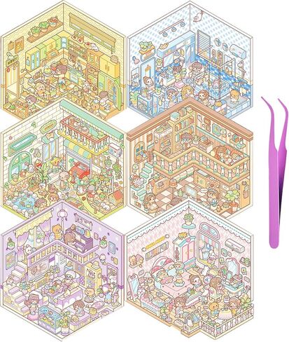 2 Sets Large Vintage 3D House Stickers 3D Sticker Scene with Tweezers Make Your Own House Retro DIY Miniature Scene Stickers in Saudi Arabia