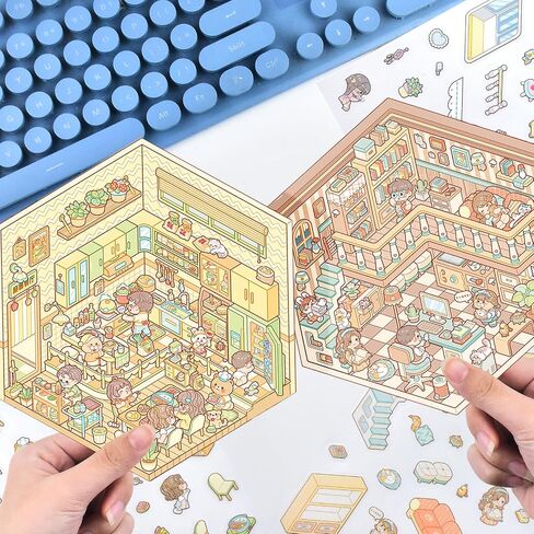 2 Sets Large Vintage 3D House Stickers 3D Sticker Scene with Tweezers Make Your Own House Retro DIY Miniature Scene Stickers in Saudi Arabia