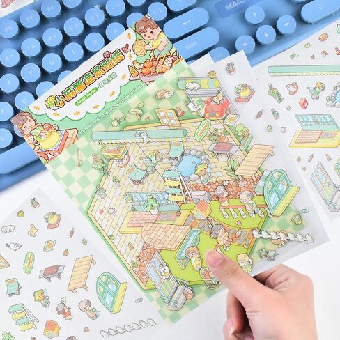 2 Sets Large Vintage 3D House Stickers 3D Sticker Scene with Tweezers Make Your Own House Retro DIY Miniature Scene Stickers in Saudi Arabia