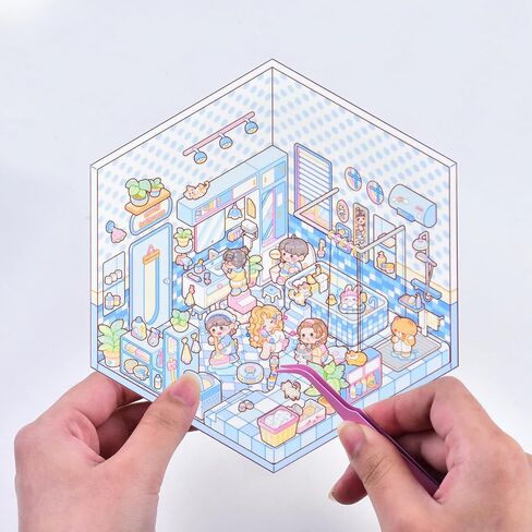 2 Sets Large Vintage 3D House Stickers 3D Sticker Scene with Tweezers Make Your Own House Retro DIY Miniature Scene Stickers in Saudi Arabia