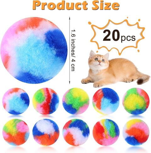 20 PCS Cat Wrestling Toy Puppet Pom poms toy kitty yarn puffs phortsort plush small plush balls soft balls duzzy kitty training for cat play pet stressing in Kuwait