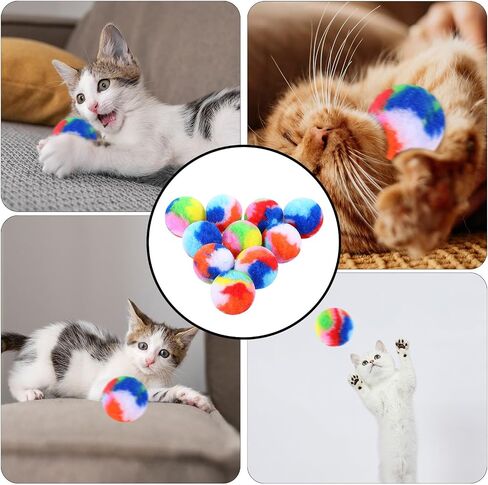 20 PCS Cat Wrestling Toy Puppet Pom poms toy kitty yarn puffs phortsort plush small plush balls soft balls duzzy kitty training for cat play pet stressing in Kuwait