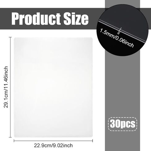 CUTHOLLOW 30 Pack Clear Plastic Sleeves for Paper, 9" x 11.5" Hard Waterptoof Rigid Print Protectors for Page, Sheet, Document, Photo, Magazine Collector and Birth Certificate on Office Home in Saudi Arabia