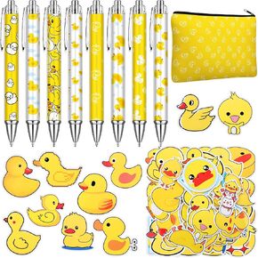 Frienda Yellow Duck Stationery Set Gifts for Duck Lovers Back to School Gel Ink Pens Retractable Pens 0.5 mm Funny Stickers and Pencil Bag Teacher Gift for Office Home Supplies in Kuwait