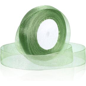 Green Organza Ribbon for Gift Wrapping, 1 Inch 50 Yards Green Sheer Organza Ribbon Chiffon Fabric Ribbons for Gift Wrapping, Flower Bouquet, Wedding, Christmas, Crafts, Decoration in Kuwait