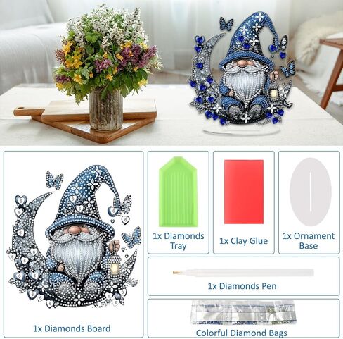 SENQAO Gnome Diamond Art Desktop Ornaments Kits for Adults Beginners, 5D Special Shape Diamond Art Painting Animals Tabletop Ornaments, Crystal Gem Art Painting for Home Table Decor Crafts Gift in Saudi Arabia