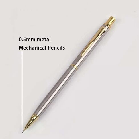 Mroudul Luxury Full Metal Mechanical Pencil 0.5mm lead Gold Silver Pen حامل القلم مع مربع الهدايا الرسم الرسم بقلم رصاص قرطاسية كورية (ذهبية) in Kuwait