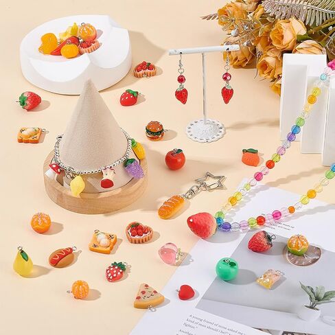 PH Pandahall 52pcs 3d فاكهة الراتنج سحر الراتينج السريع راتنجات ، قلادة ، الفراولة برتقالية خبز الخضار الهامبرغر المعلق in Saudi Arabia