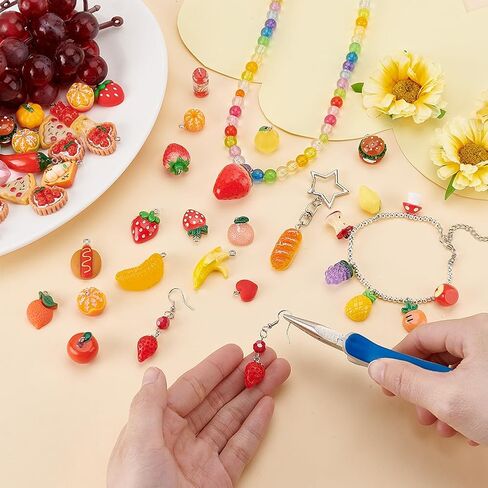 PH Pandahall 52pcs 3d فاكهة الراتنج سحر الراتينج السريع راتنجات ، قلادة ، الفراولة برتقالية خبز الخضار الهامبرغر المعلق in Saudi Arabia