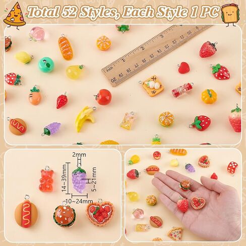 PH Pandahall 52pcs 3d فاكهة الراتنج سحر الراتينج السريع راتنجات ، قلادة ، الفراولة برتقالية خبز الخضار الهامبرغر المعلق in Saudi Arabia