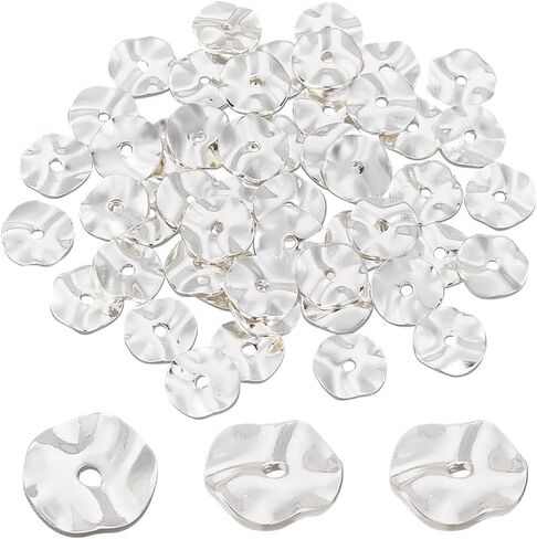 PH Pandahall 50pcs 8mm مسطحة مستديرة الخرز ، والخرز من النحاس الفضي المربحي بالخرز نتائج مجوهرات فضفاض in Saudi Arabia