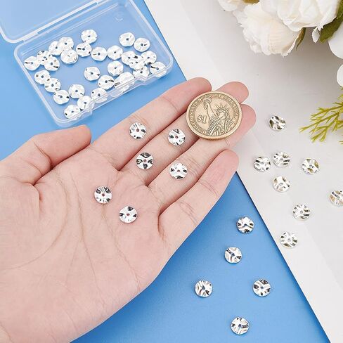 PH Pandahall 50pcs 8mm مسطحة مستديرة الخرز ، والخرز من النحاس الفضي المربحي بالخرز نتائج مجوهرات فضفاض in Kuwait