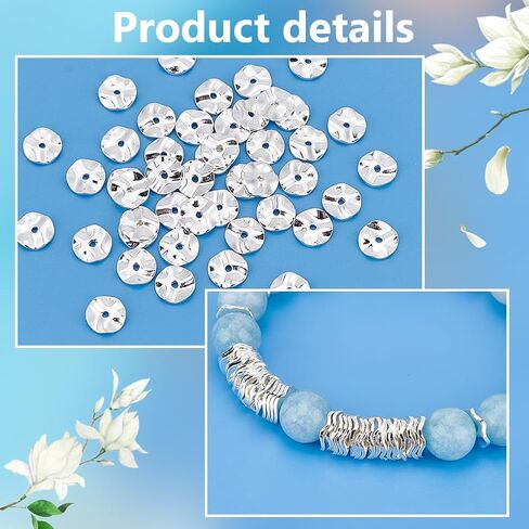 PH Pandahall 50pcs 8mm مسطحة مستديرة الخرز ، والخرز من النحاس الفضي المربحي بالخرز نتائج مجوهرات فضفاض in Kuwait
