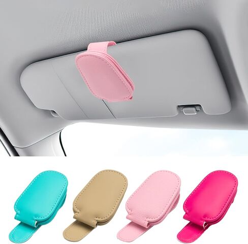 Sunglasses Holders for Car Visor 1 Pack Clip-on Leather Sunglass Holder Magnetic Sunglass Holder for Car Adjustable Glasses Clamp for sdda,SUV (Rose Red) in Kuwait
