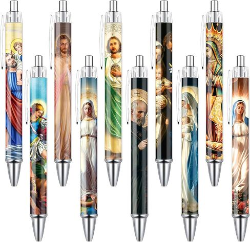 Catholic Saints Ballpoint Pens - 10 Pcs Christian Religious Pens Set Bible Jesus Christ Virgin Mary Retractable Ball Point Pen Gifts for Women Men Church Office Stationery School Supplies in Saudi Arabia