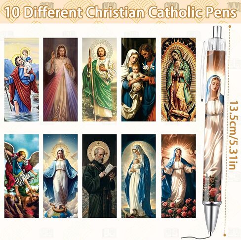 Catholic Saints Ballpoint Pens - 10 Pcs Christian Religious Pens Set Bible Jesus Christ Virgin Mary Retractable Ball Point Pen Gifts for Women Men Church Office Stationery School Supplies in Saudi Arabia