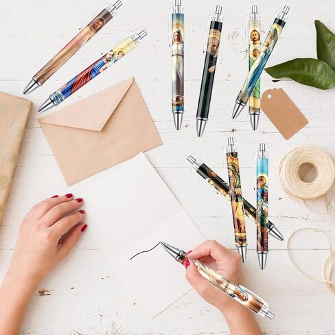 Catholic Saints Ballpoint Pens - 10 Pcs Christian Religious Pens Set Bible Jesus Christ Virgin Mary Retractable Ball Point Pen Gifts for Women Men Church Office Stationery School Supplies in Saudi Arabia