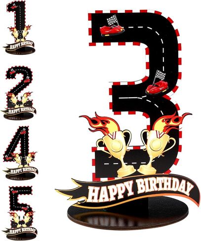 Race Car Birthday Third Number Three Sign, Wooden Race Car Theme 3rd Centerpiece with Racing Track and Trophy Patterns Party Table Decoration for Birthday Party Topper Photo Props(Number 3) in Saudi Arabia