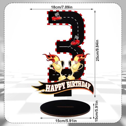Race Car Birthday Third Number Three Sign, Wooden Race Car Theme 3rd Centerpiece with Racing Track and Trophy Patterns Party Table Decoration for Birthday Party Topper Photo Props(Number 3) in Saudi Arabia