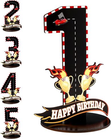 Race Car Birthday Third Number Three Sign, Wooden Race Car Theme 3rd Centerpiece with Racing Track and Trophy Patterns Party Table Decoration for Birthday Party Topper Photo Props(Number 3) in Saudi Arabia