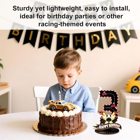 Race Car Birthday Third Number Three Sign, Wooden Race Car Theme 3rd Centerpiece with Racing Track and Trophy Patterns Party Table Decoration for Birthday Party Topper Photo Props(Number 3) in Saudi Arabia