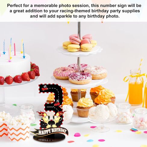 Race Car Birthday Third Number Three Sign, Wooden Race Car Theme 3rd Centerpiece with Racing Track and Trophy Patterns Party Table Decoration for Birthday Party Topper Photo Props(Number 3) in Saudi Arabia
