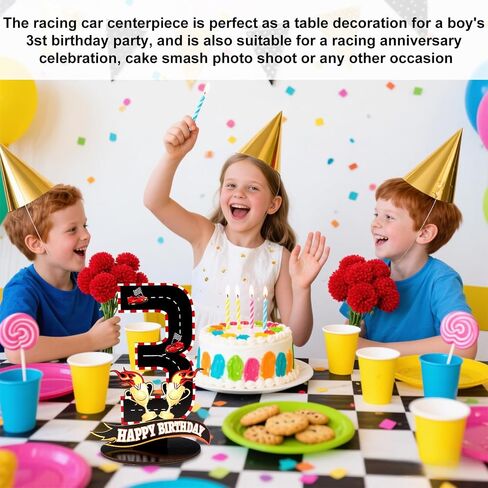 Race Car Birthday Third Number Three Sign, Wooden Race Car Theme 3rd Centerpiece with Racing Track and Trophy Patterns Party Table Decoration for Birthday Party Topper Photo Props(Number 3) in Saudi Arabia