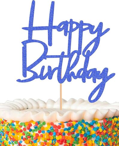 كعكة عيد ميلاد سعيد توببر - Glitter Blue Blue Birthdy Cake Top Decorations (Blue Dark) in Kuwait