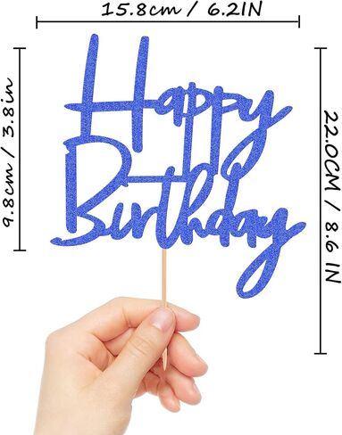 كعكة عيد ميلاد سعيد توببر - Glitter Blue Blue Birthdy Cake Top Decorations (Blue Dark) in Kuwait